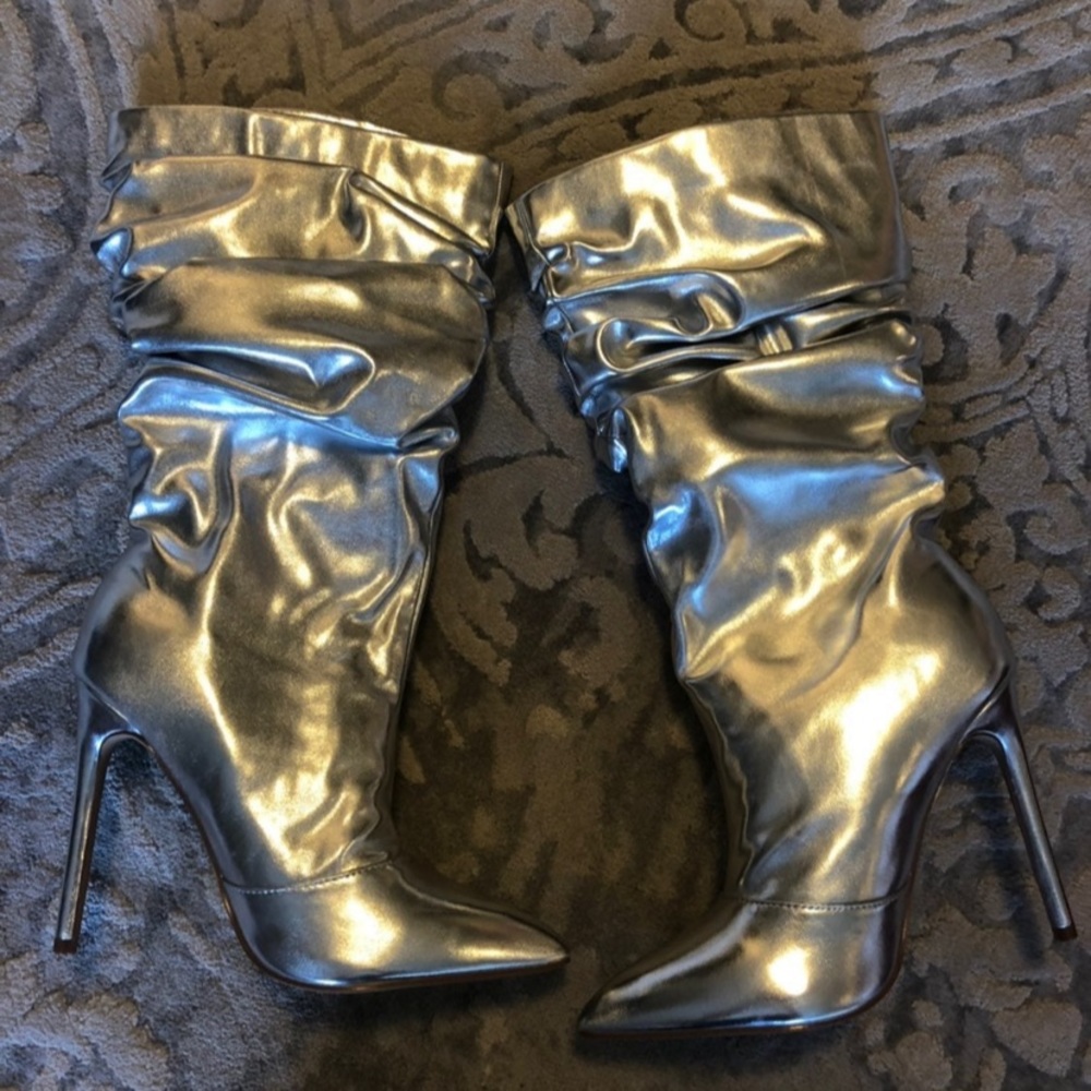 Silver slouch boots.